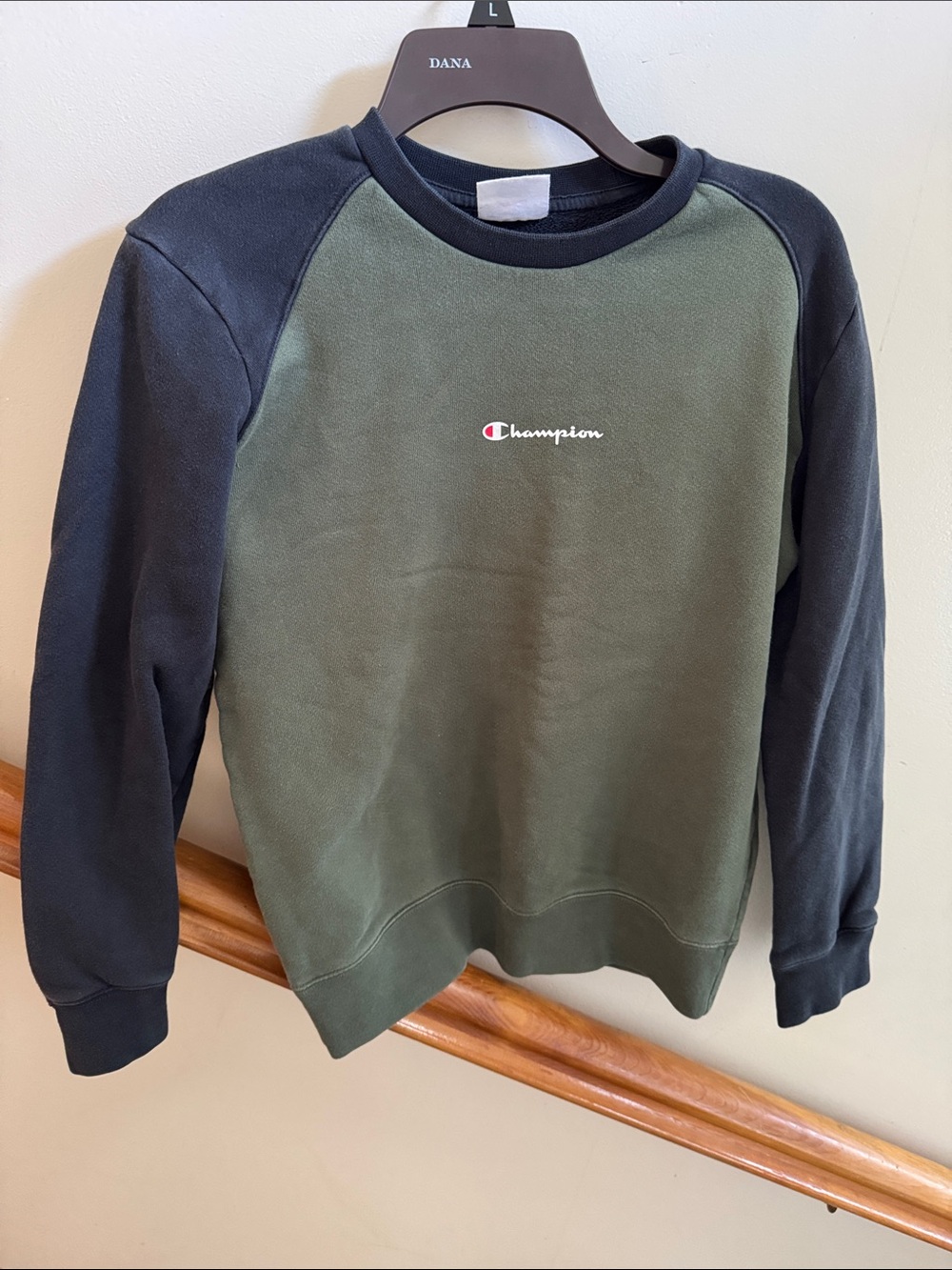 Champion Olive Green Crewneck Sweatshirt with Black Sleeves